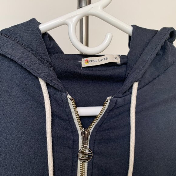 Super soft, lined Marine Layer hoodie in Navy. Full zip. XS. NWOT - Picture 3 of 9